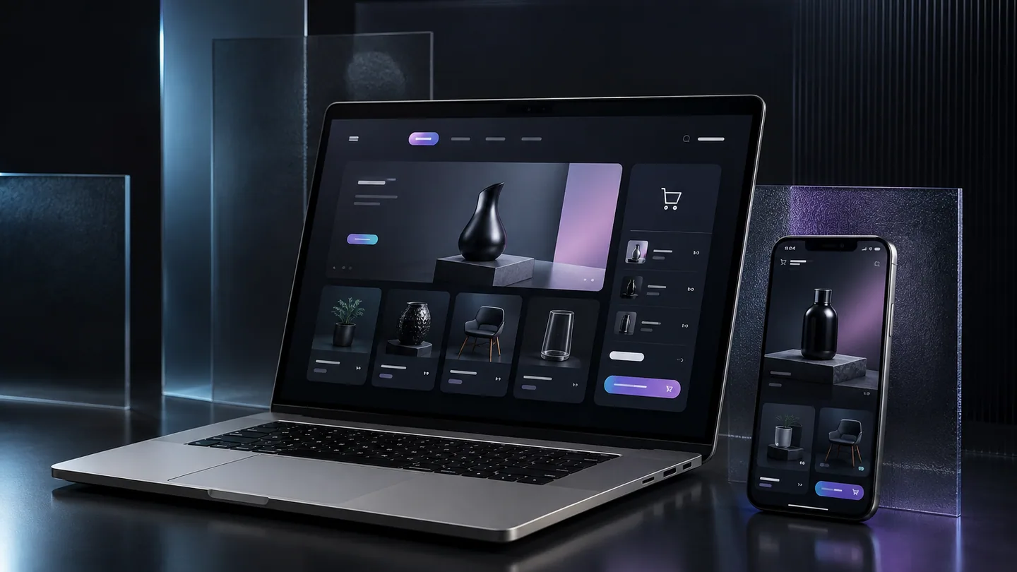 Experiență modernă de magazin online pe laptop și telefon