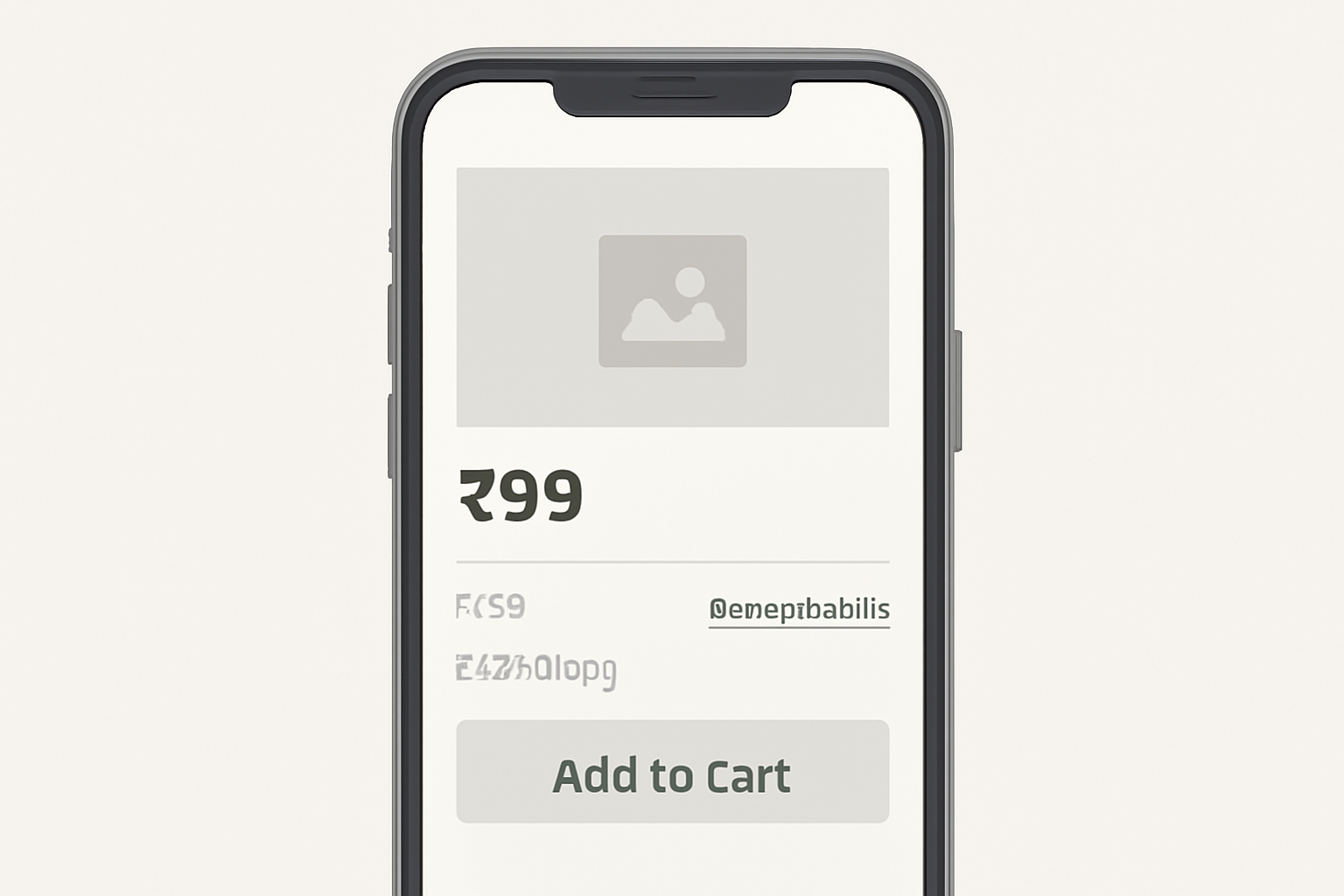 Wireframe de magazin online pe telefon, cu informațiile de livrare așezate lângă prețul produsului și butonul de adăugare în coș